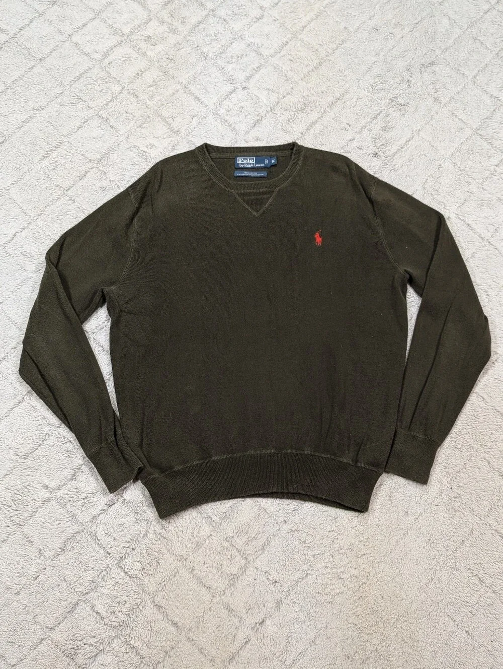 Polo Ralph Lauren Sweatshirt Mens M Green Olive Crewneck Raglan Classic Pony